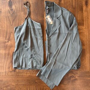 NWT SKIMS Stretch Silk Pajama Top Set | Gunmetal XS